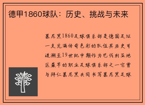 德甲1860球队：历史、挑战与未来